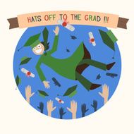 Graduation Happy Student Caps and Diploma Tossing High