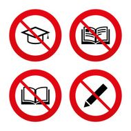 Pencil and open book signs Graduation cap icon N39