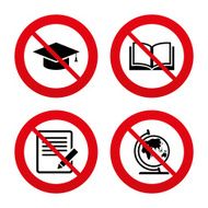 Pencil and open book signs Graduation cap icon N41