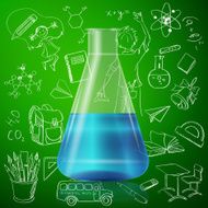 test tube and hand draw school icon N2