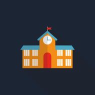 School Building Flat Icon with Long Shadow Vector Illustration N2