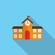 School Building Flat Icon with Long Shadow Vector Illustration N3