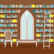 illustration Interior of old large home library