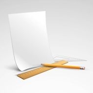 Pencil ruler and a piece of paper Vector illustration