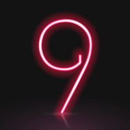 3d red neon light number 9