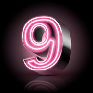 3d pink neon light number 9