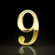 3d elegant golden number 9