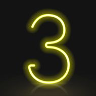 3d yellow neon light number 3