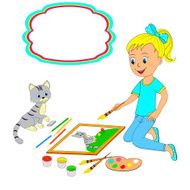 girl sitting on the floor drawing of a cat N2