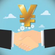 businessman handshake and money banner
