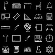 School line icons on black background
