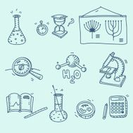 Science icons set school laboratory chemistry biology experiment investigation and N2