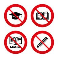 Pencil and open book signs Graduation cap icon N42