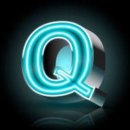 3d blue neon light letter Q