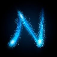 3d blue sparkler firework letter N
