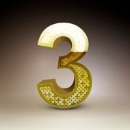 3d golden sequins number 3