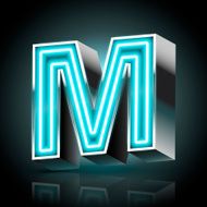 3d blue neon light letter M