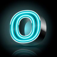 3d blue neon light letter O