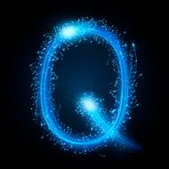 3d blue sparkler firework letter Q