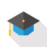 graduation cap flat icon with long shadow