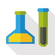 Test tubes and beakers flat icon with long shadow
