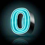 3d blue neon light number 0