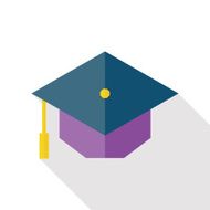 graduation cap flat icon with long shadow N2