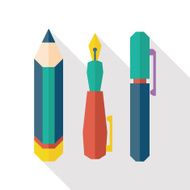 pen pencil flat icon with long shadow