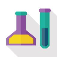 Test tubes and beakers flat icon with long shadow N3