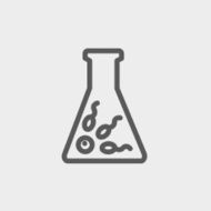 Chemical bottle with virus bacteria thin line icon