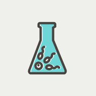 Chemical bottle with virus bacteria thin line icon N3
