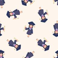 graduate student cartoon seamless pattern background N3