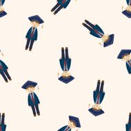 graduate student cartoon seamless pattern background N6