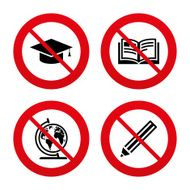 Pencil and open book signs Graduation cap icon N43
