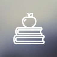 Three books with apple on the top thin line icon N2