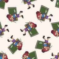 person character teacher cartoon seamless pattern background N3