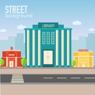 library building in city space with road on flat background