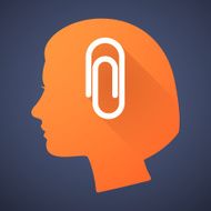 Female head silhouette icon with a clip