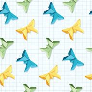 Seamless pattern from origami butterflies on a plaid background N2