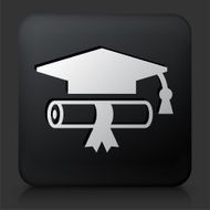 Black Square Button with Diploma and Hat