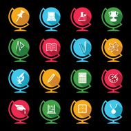 Set of educational icons on globe design