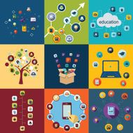 Flat concept set modern design with shadow education icons N6