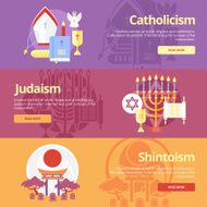 Flat banner concepts for catholicism judaism shintoism Religion concepts