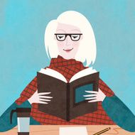 blonde woman of white ethnicity reading