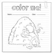 Coloring worksheet with a boy looking at the haystack