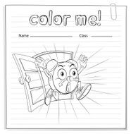 Coloring worksheet with a clock