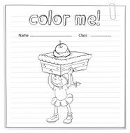 Coloring worksheet with a girl carrying cake