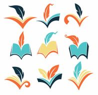vector collection of old books reading and writing symbols