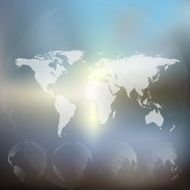 World map with dotted globes abstract blurred background vector