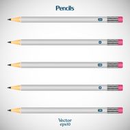 Set wooden detailed smooth of realistic pencils with eraser isolated